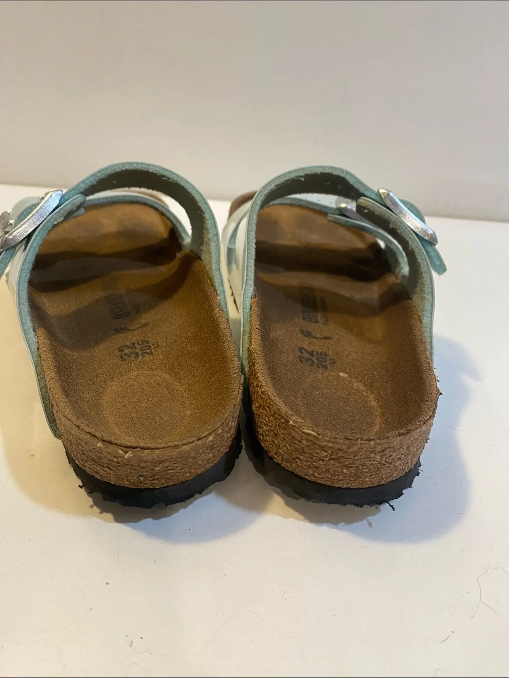 Birkenstock Kids Two-Buckle Slides in Pale Blue Sandals Size 32